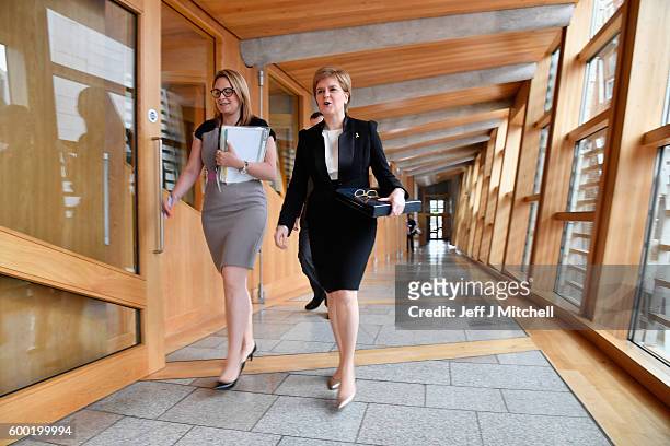 First Minister Nicola Sturgeon, arrives for first ministers questions on September 8, 2016 in Edinburgh, Scotland. The First Minister was quizzed by...