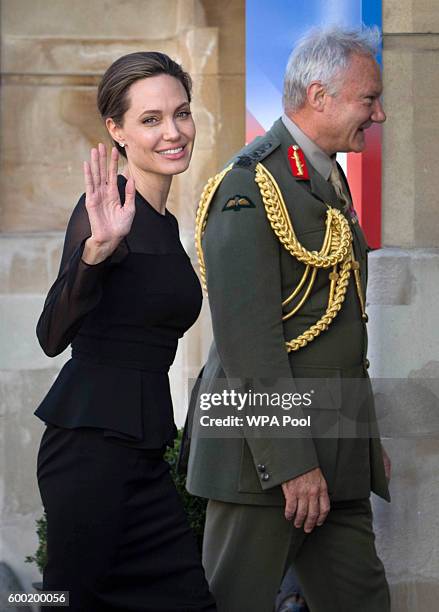 Special Envoy, Angelina Jolie is greeted by UK Vice Chief of the Defence Staff General Sir Gordon Messenger at the UN Peacekeeping Defence...