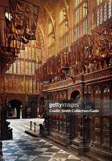 Colorized view of the chapel and tomb of King Henry VII in Westminster Abbey, United Kingdom, 1922. .