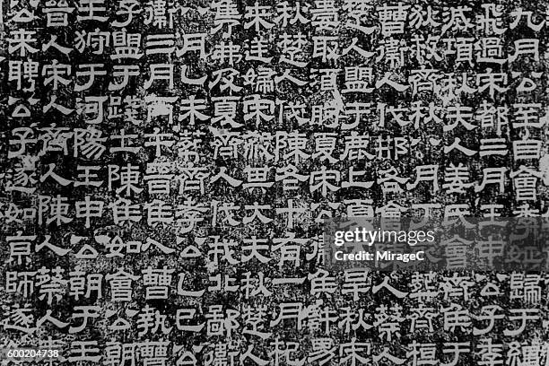 black ink rubbing of ancient chinese characters calligraphy - chinesisches schriftzeichen stock-fotos und bilder