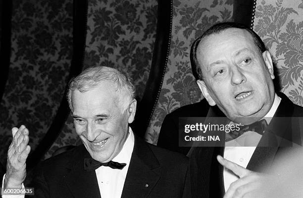 Marc Chagall and André Malraux in the Opera of Paris for the inauguration of the ceiling paints by Chagall.