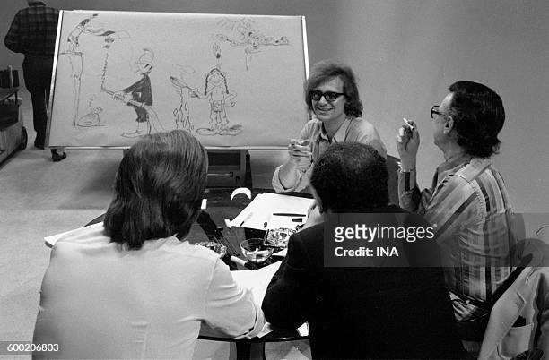 Albert Uderzo, René Goscinny, Michel Greg and Dany during the recording of the television program "As quick as a flash".
