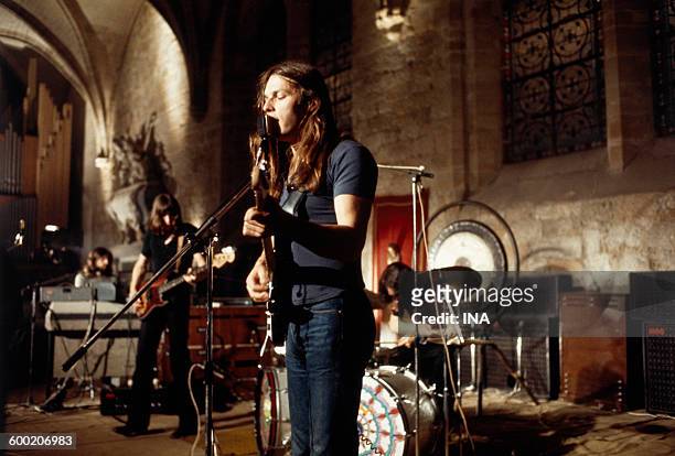David Gilmour during a concert given by Pink Floyd on June 16th, 1971 to the abbey of Royaumont.