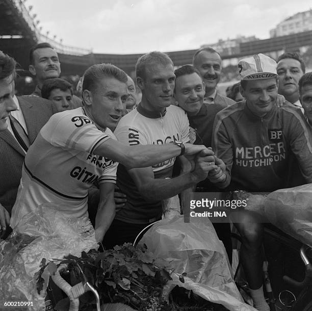 In September 19th, 1965: three heroes of "Grand Prix of Nations ": the winner Jacques Anquetil, Rudi Altig and Raymond Poulidor.