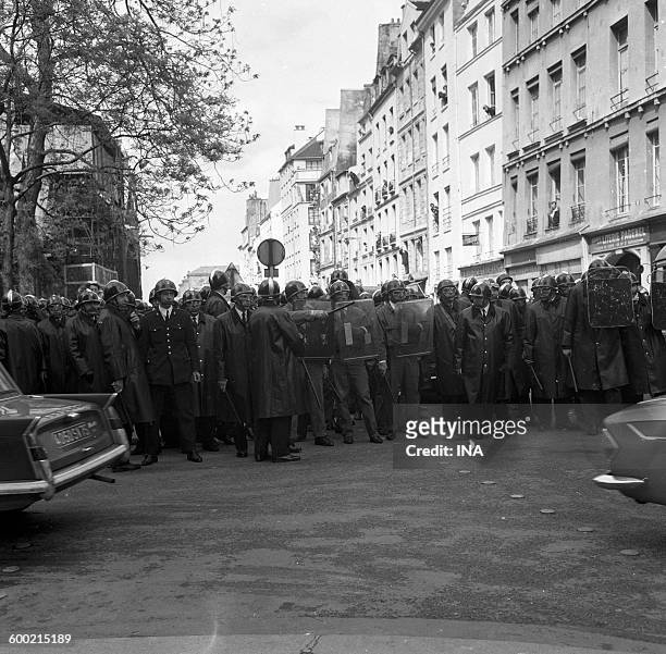 Dam of CRS near the boulevard Saint Germain in Paris during the events of May, 68.
