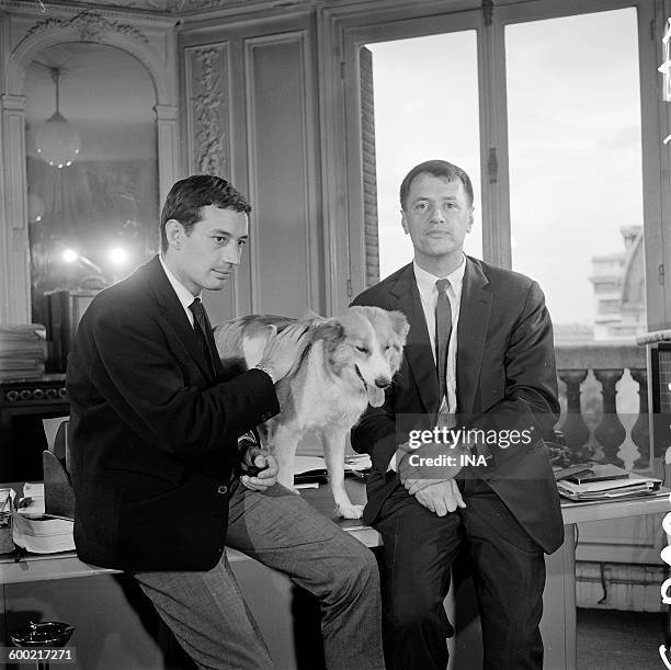 Georges de Caunes and his dog interviewed by Jean Pierre Lannes before his departure for an island of the Pacific.