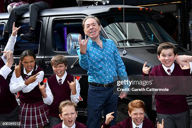 Composer Andrew Lloyd Webber poses with the cast of "School Of Rock: The Musical" at The New London Theatre, Drury Lane on September 8, 2016 in...