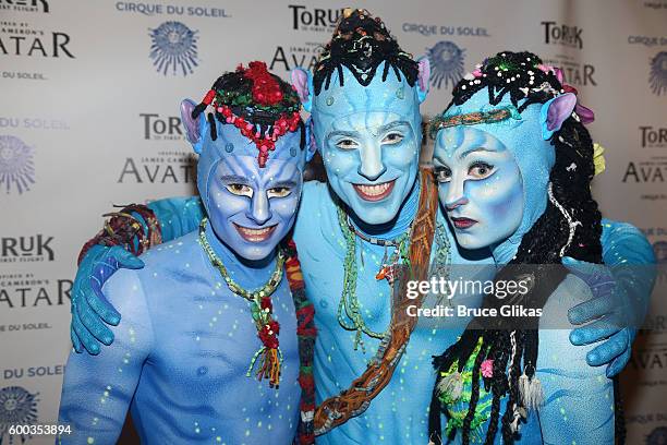 Performers from "Toruk" pose at the Opening Night for the New York premiere of Cirque Du Soleil's "Toruk" inspired by the James Cameron film "Avatar"...