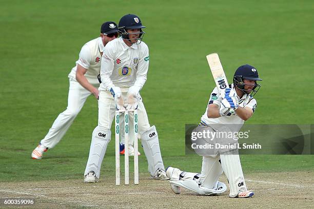 Adam Lythe of Yorkshire bats during Day Three of the Specsavers County Championship Division One match between Yorkshire and Durham at Headingley on...