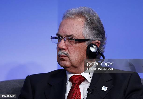 Uruguay Defence Minister Dr. Jorge Menendez listens to comments during "Improving Peacekeeping - Rapid Deployment" during the UN Peacekeeping Defence...