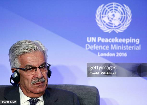 Pakistan Minister of Defence Muhammad Asif Khawaja listens to comments during "Improving Peacekeeping - Rapid Deployment" during the UN Peacekeeping...