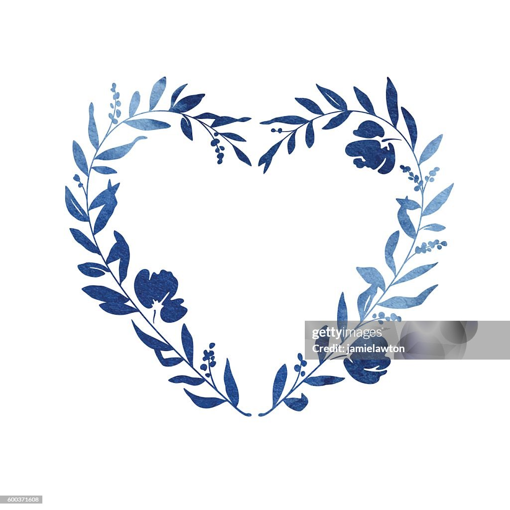 Heart Floral Wreath - Blue Watercolour