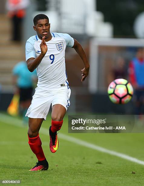 Marcus Rashford of England U21 during the UEFA European U21 Championship Qualifier Group 9 match between England U21 and Norway U21 at Colchester...