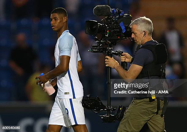 Marcus Rashford of England U21 is followed by the television camera after the UEFA European U21 Championship Qualifier Group 9 match between England...