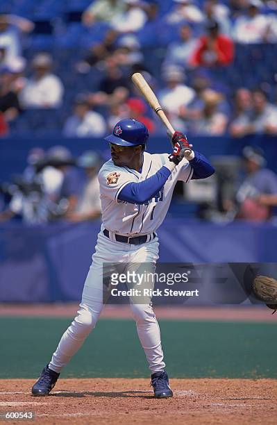 Tony Fernandez of theToronto Blue Jays at bat during the game against the Baltimore Orioles at The Skydome in Toronto, Ontario, Canada. The Orioles...