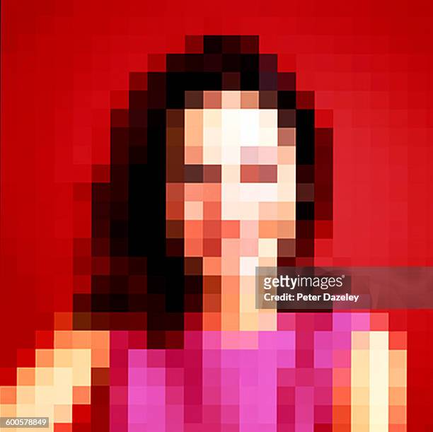pixelated woman - persona irriconoscibile foto e immagini stock
