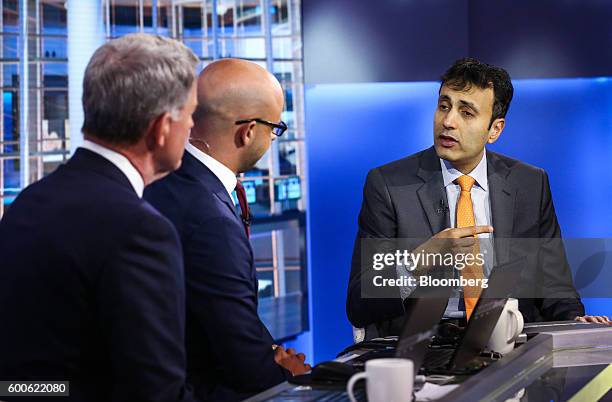 Ruchir Sharma, chief global strategist of Morgan Stanley Investment Management Inc., speaks during a Bloomberg Television interview in New York,...