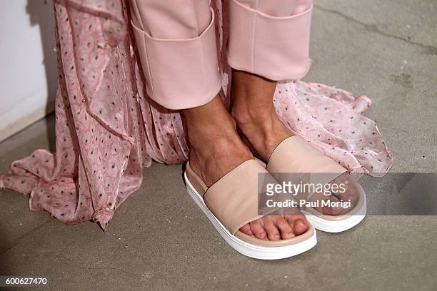 Close-up of a model's footwear backstage before the start of the Noon By Noor fashion show during New York Fashion Week: The Shows September 2016 at...