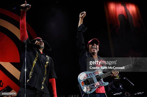 Real and Tom Morello of Prophets of Rage perform at Red Rocks Amphitheatre in Morrison, Colorado on September 7, 2016.