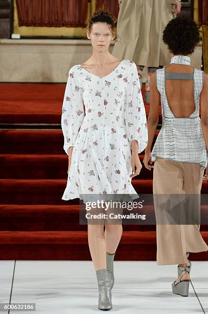 Model walks the runway at the Creatures of the Wind Spring Summer 2017 fashion show during New York Fashion Week on September 8, 2016 in New York,...