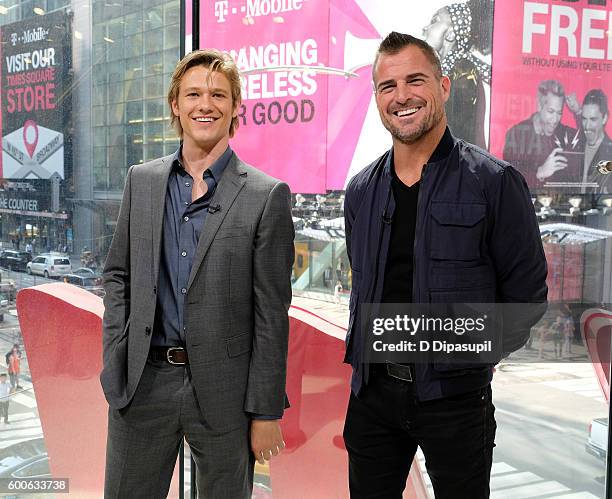 Lucas Till and George Eads visit "Extra" at their New York studios at H&M in Times Square on September 8, 2016 in New York City.