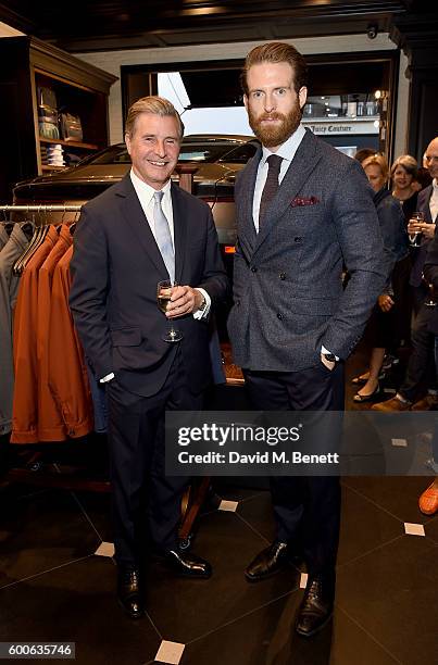 Jeremy Hackett and Craig McGinlay attend the launch of the Aston Martin by Hackett collection at Hackett Regent Street, on September 8, 2016 in...