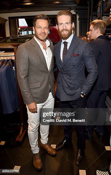 Paul Sculfor and Craig McGinlay attend the launch of the Aston Martin by Hackett collection at Hackett Regent Street, on September 8, 2016 in London,...