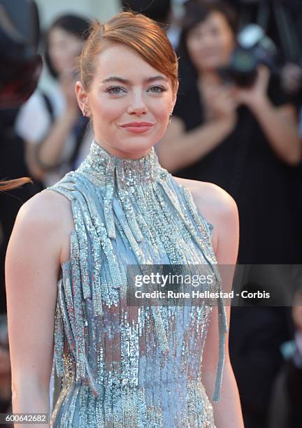 Emma Stone attends the opening ceremony and premiere of 'La La Land' during the 73rd Venice Film Festival at Palazzo del Casino on August 31, 2016 in...