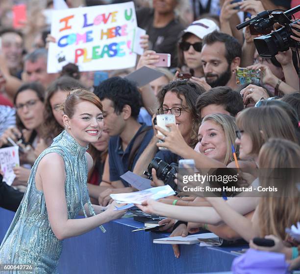 Emma Stone attends the opening ceremony and premiere of 'La La Land' during the 73rd Venice Film Festival at Palazzo del Casino on August 31, 2016 in...