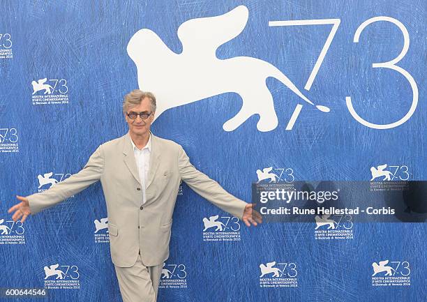 Wim Wenders attends a photocall for 'SLes Beaux Jours D'Aranjuez' during the 73rd Venice Film Festival at on September 1, 2016 in Venice, Italy.