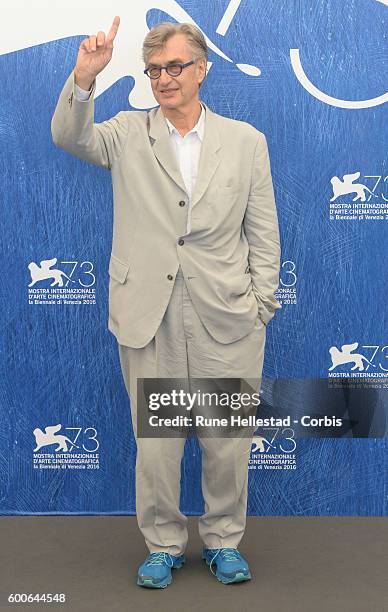 Wim Wenders attends a photocall for 'SLes Beaux Jours D'Aranjuez' during the 73rd Venice Film Festival at on September 1, 2016 in Venice, Italy.