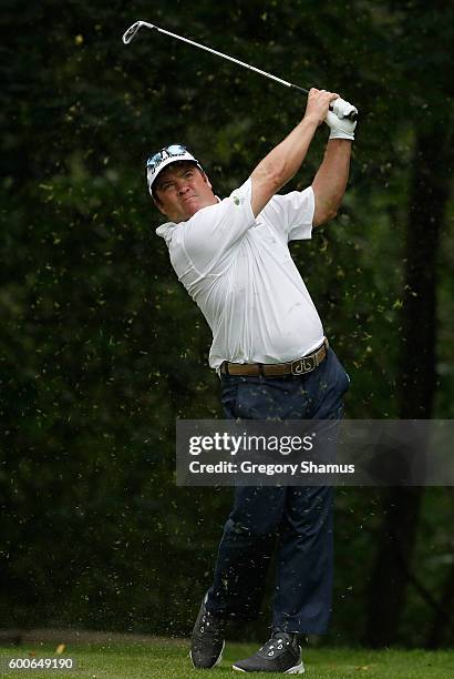 Andrew Svoboda hits his tee shot on the seventh hole during the first round of the Web.com Tour 2016 DAP Championship at the Canterbury Golf Club on...