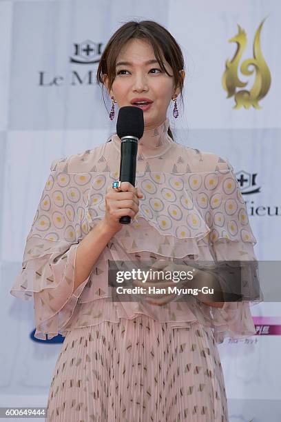 South Korean actress Shin Min-A attends the photocall for Seoul International Drama Awards 2016 at the KBS on September 8, 2016 in Seoul, South Korea.