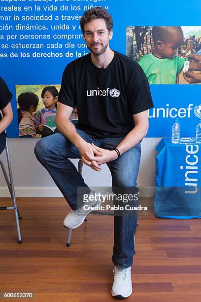 Basketball player Pau Gasol attends a press conference at UNICEF headquarters on September 8, 2016 in Madrid, Spain.