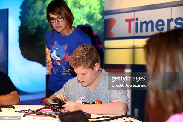 Influencer Parker of Piper's Picks TV check out Yo-Kai Watch 2 for Ninendo 3DS at the YO-KAI WATCH 2 preview event at Siren Studios on September 8,...