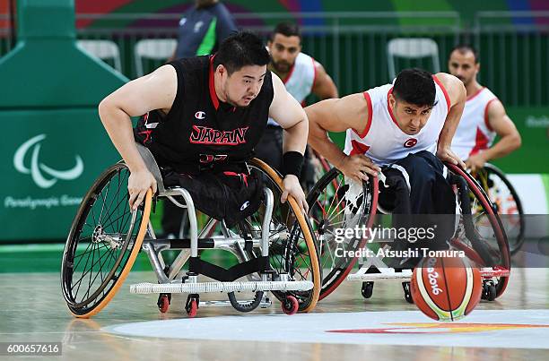 Hiroaki Kozai of Japan competes in the Men's Wheelchair Basketball group A preliminary between Turkey and Japan during the Rio 2016 Paralympic Games...
