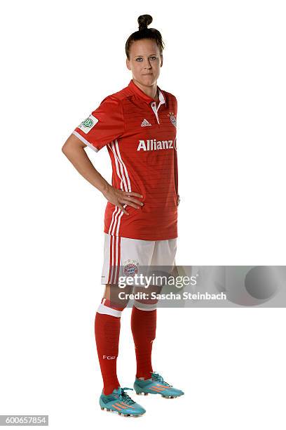 Vanessa Buerki of FC Bayern Muenchen poses during the Allianz Women's Bundesliga Club Tour on September 4, 2016 in Aschheim, Germany.