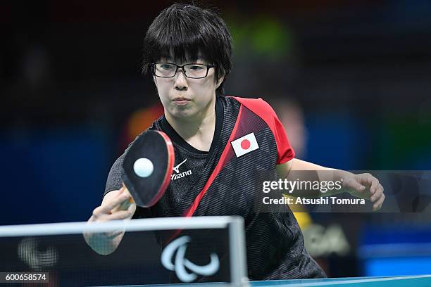 Maki Ito of Japan competes in the women's singles Table Tennis - Class 11 on day 1 of the Rio 2016 Paralympic Games at Riocentro - Pavilion 3 on...