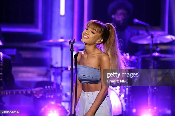 Episode 0529 -- Pictured: Musical guest Ariana Grande performs with The Roots on September 8, 2016 --