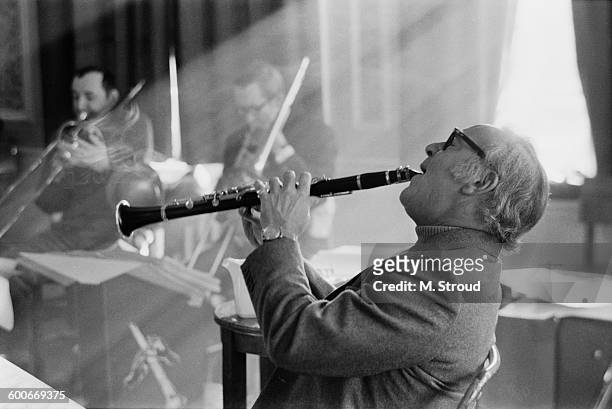 American jazz musician Benny Goodman in England for a tour of Europe, 3rd February 1970.