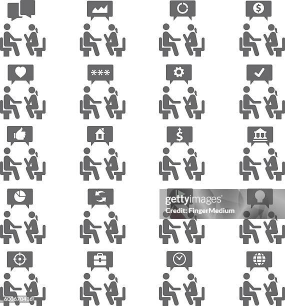 discuss icon set - ceo talking stock illustrations
