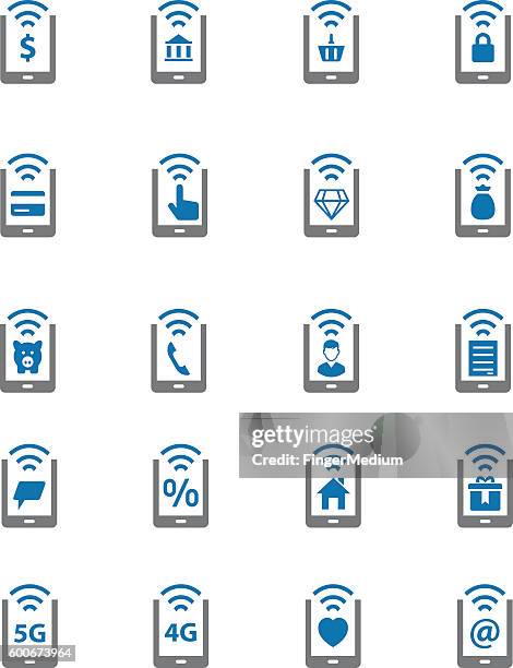 mobile icon-set - mobile banking stock-grafiken, -clipart, -cartoons und -symbole