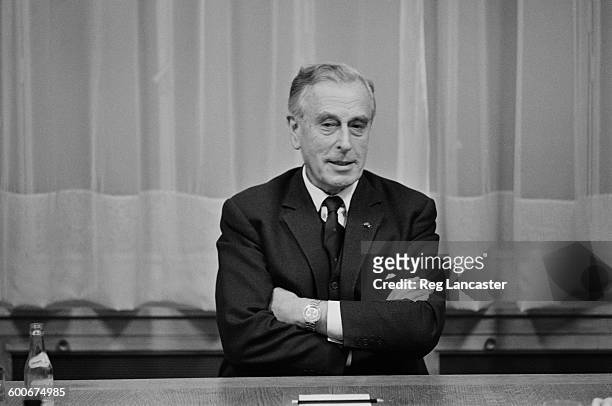 Lord Mountbatten at a press conference in Paris, France, 25th February 1970.