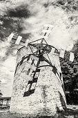 Old tower windmill in Holic, Slovakia, black and white