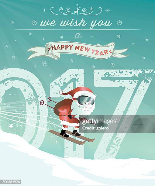 stockillustraties, clipart, cartoons en iconen met santa claus illustration with new year ski jump - kerstman cool