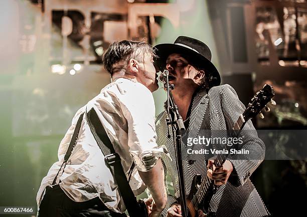 Pete Doherty and Carl Barat of The Libertines perform at O2 Academy Brixton on September 7, 2016 in London, England.