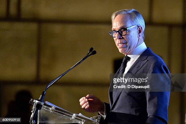 Designer Tommy Hilfiger receives the fashion visionary of the year award at The Daily Front Row's 4th Annual Fashion Media Awards at Park Hyatt New...