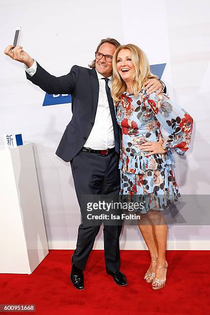 German moderator Frauke Ludowig and her husband Kai Roeffen attend the Bertelsmann Summer Party at Bertelsmann Repraesentanz on September 8, 2016 in...