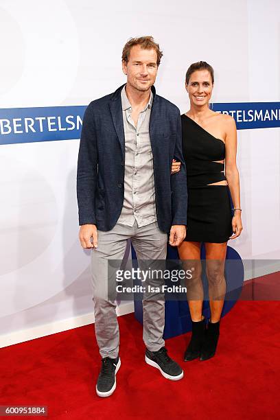 Former goal keeper Jens Lehmann and his wife Conny Lehmann attend the Bertelsmann Summer Party at Bertelsmann Repraesentanz on September 8, 2016 in...