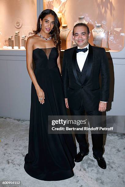 Model Lisa Haydon and jeweller Nirav Modi attend the 28th Biennale des Antiquaires : Pre-Opening at Grand Palais on September 8, 2016 in Paris,...